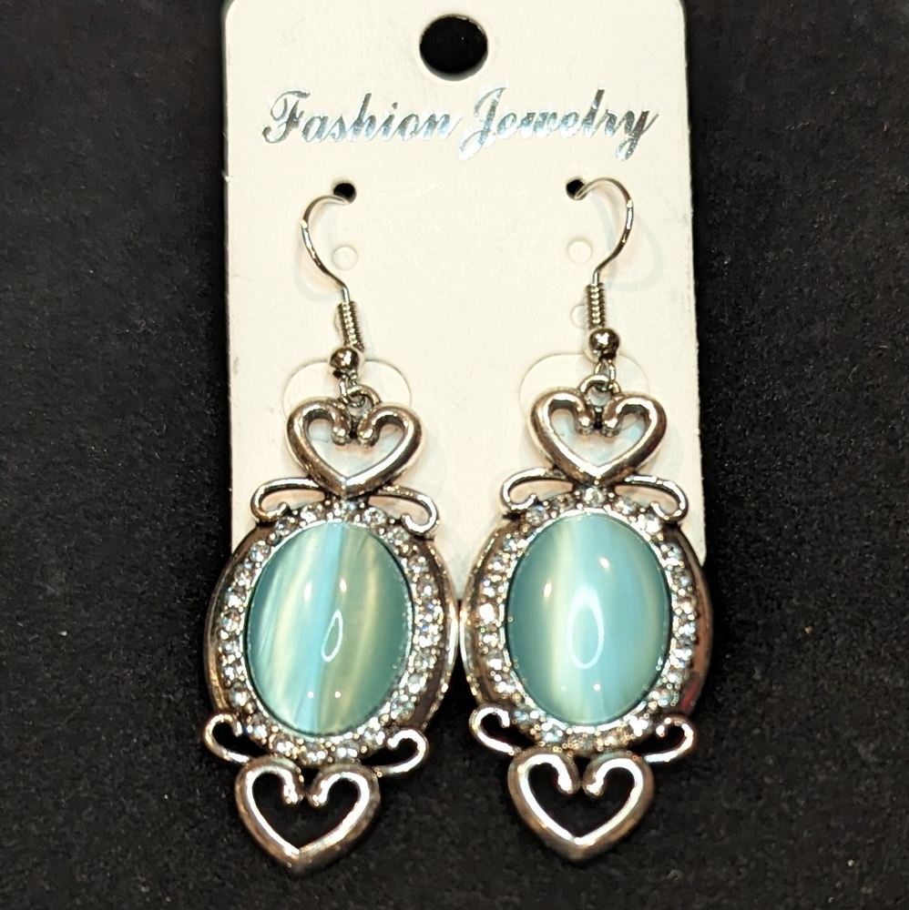 NWT Silver earrings with light green cat's eye stone